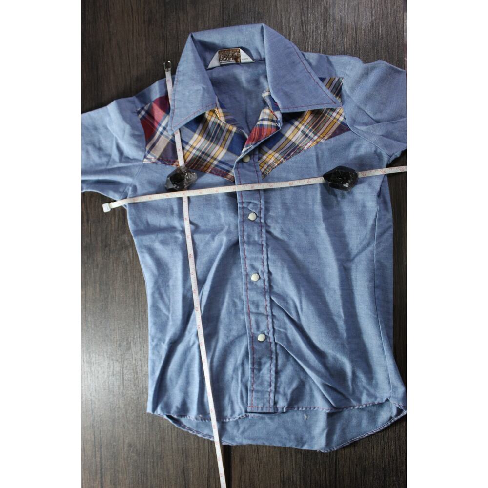 VTG Montgomery Ward pearl snap western long sleeve shirt plaid denim Boys 10 - Picture 6 of 8
